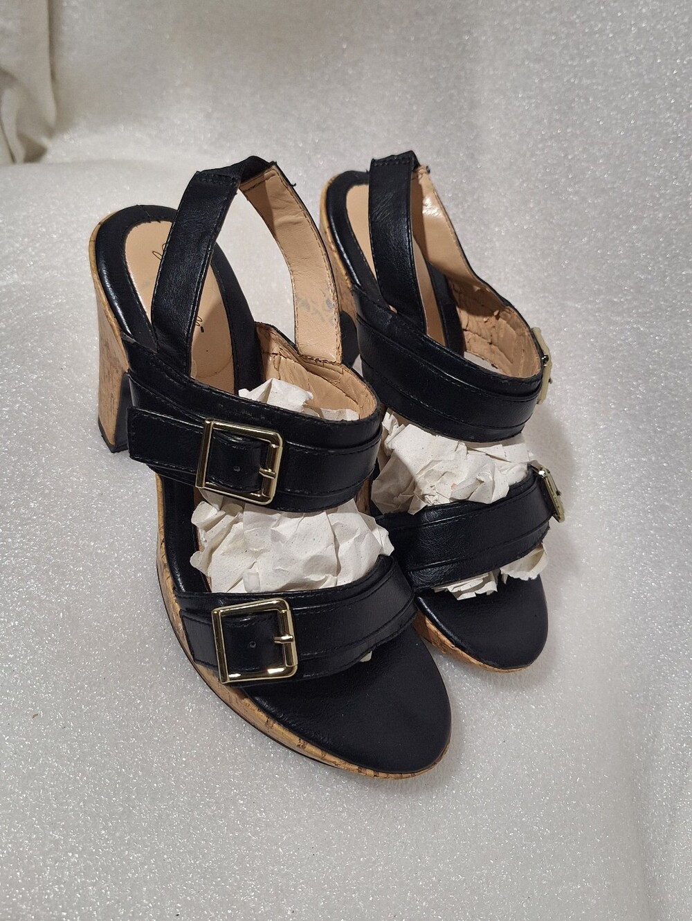 Black Buckle Slingback Block Heel Sandals